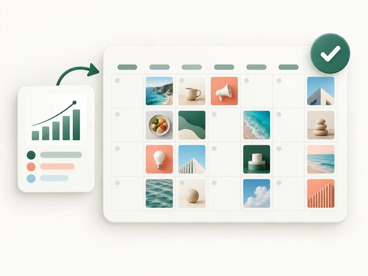 A monthly content calendar informed by performance insights and ready for human approval